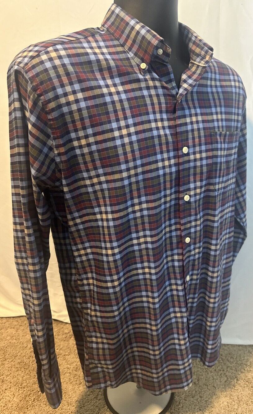 Peter Millar Med New Long Sleeve Dress Shirt Medium Multicolored Plaid